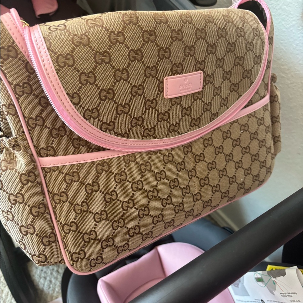 Beige and Pink Baby Diaper Bag